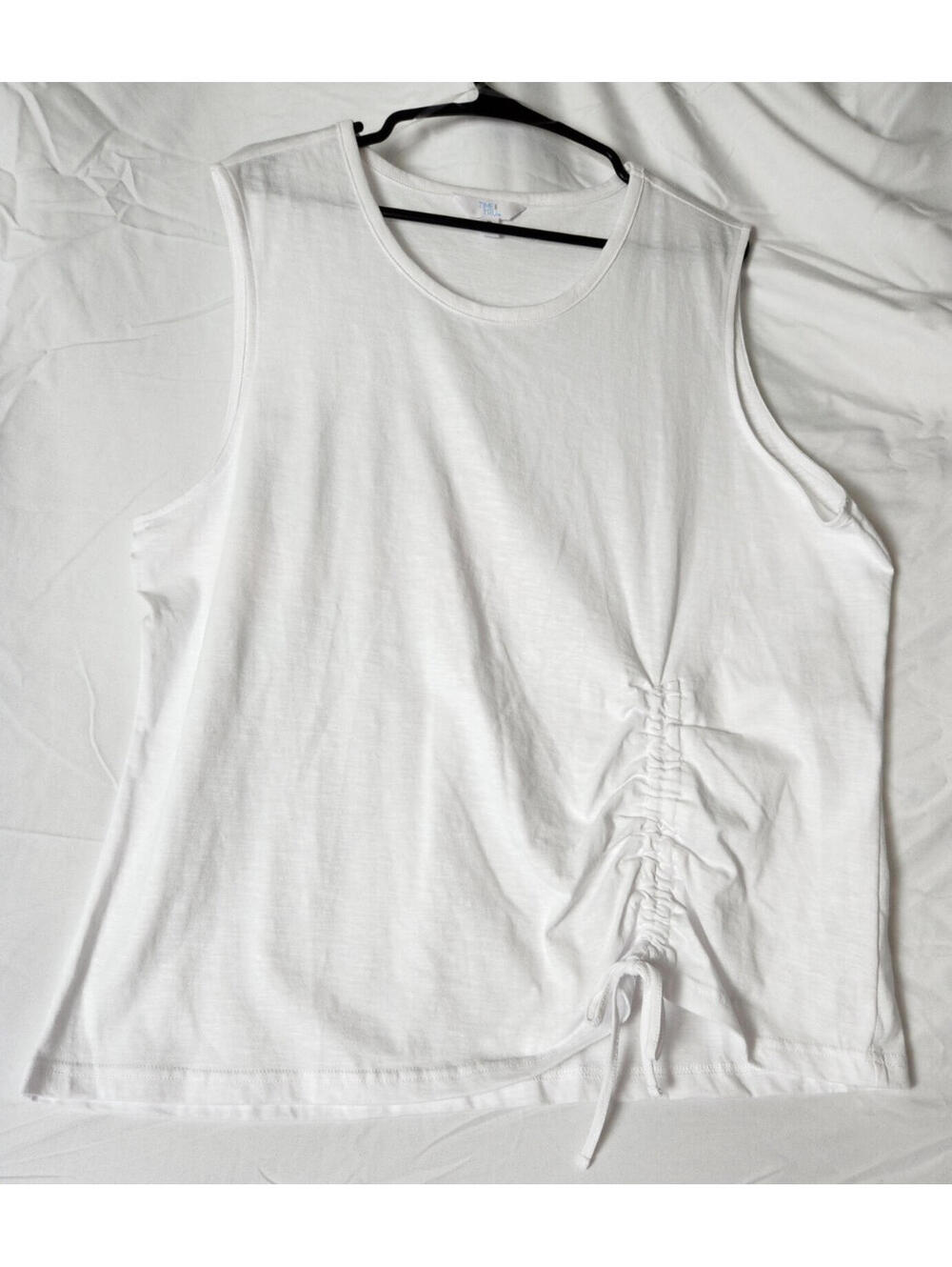 Women's, Rushed Tank Top, White, Gathered side hem, Size XL 16-18 Cotton